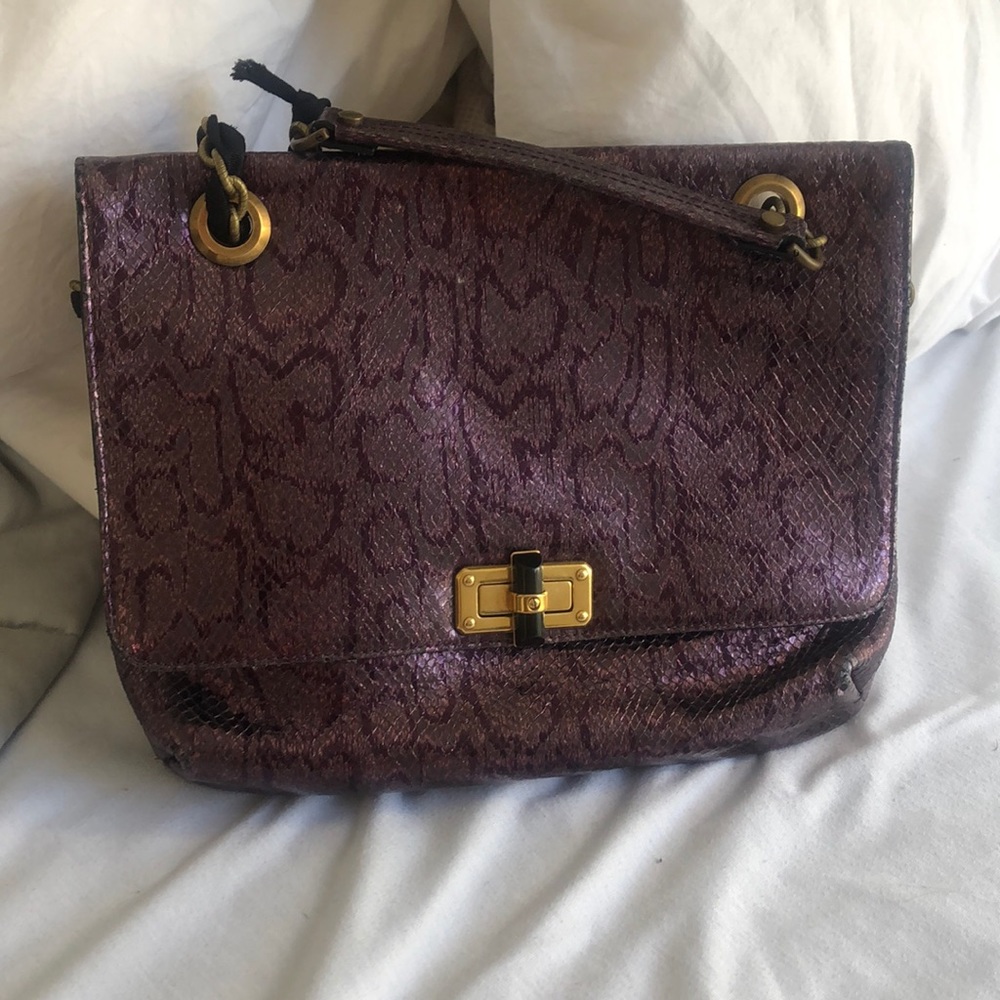 Lanvin Purple Leopard Happy Handbag Gold Hardware